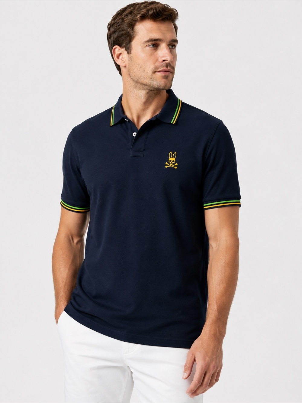 Psycho Bunny Navy Blue Polo Shirt Size 7 / 3XL Yellow Logo Tipped Collar